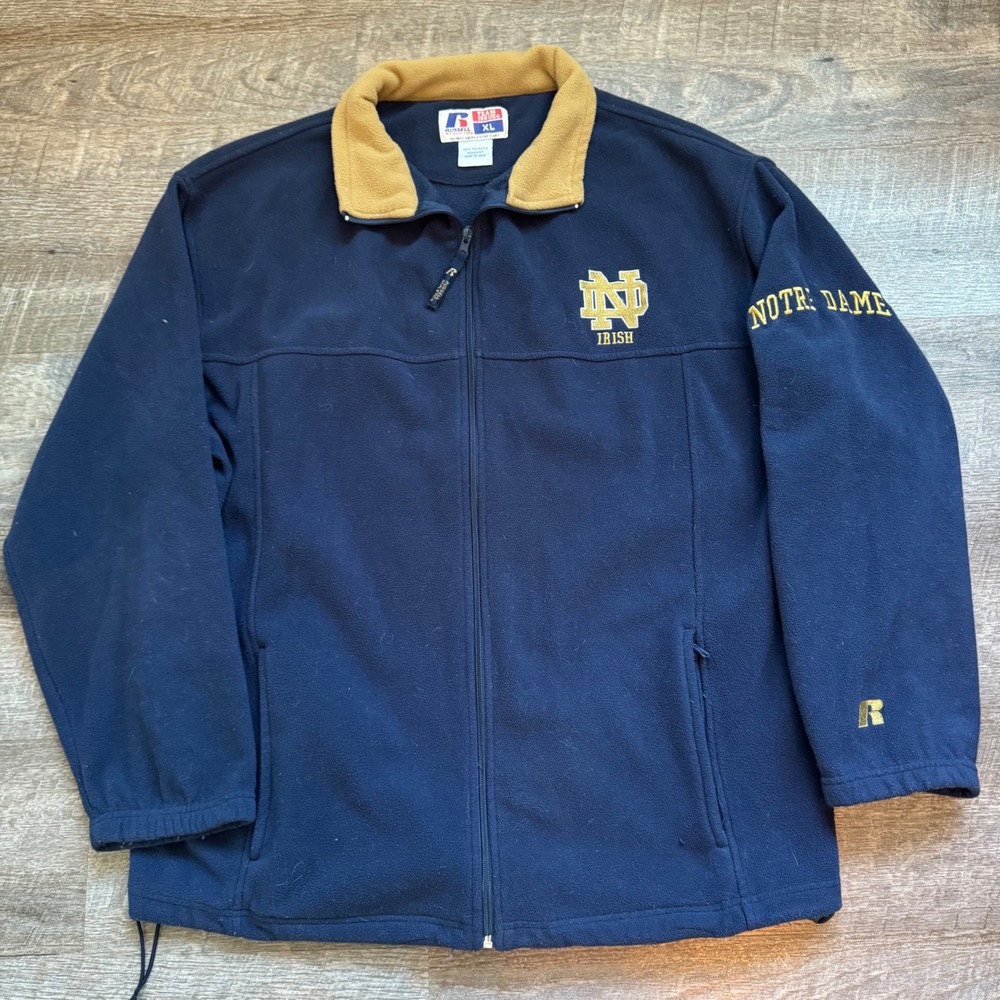Russell Athletic Team Issue Notre Dame Fleece Jacket XL Navy Full Zip Collegiate